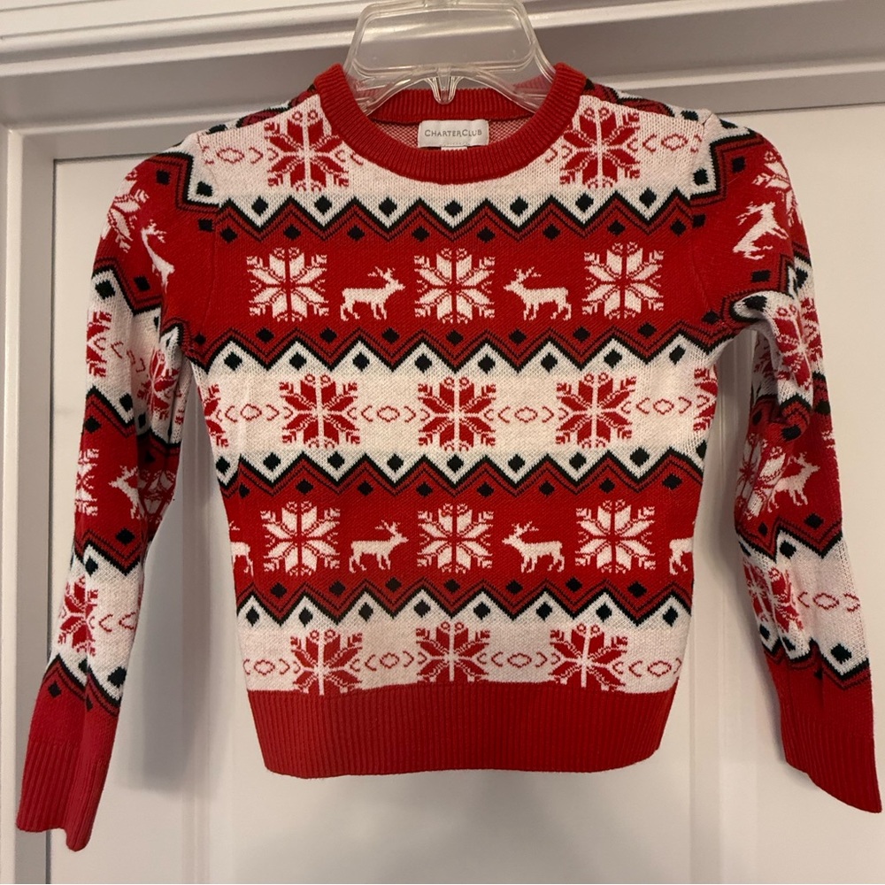 Kids Charter Club Red and White Reindeer Sweater